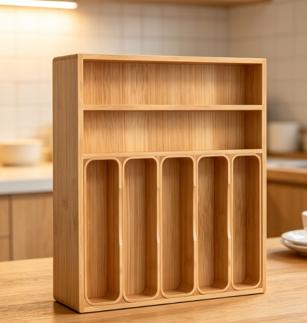 Bamboo Slotted Cutlery Organizer Tray - Image 2
