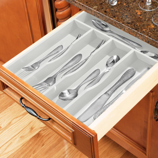 White Bamboo Cutlery Organizer Tray