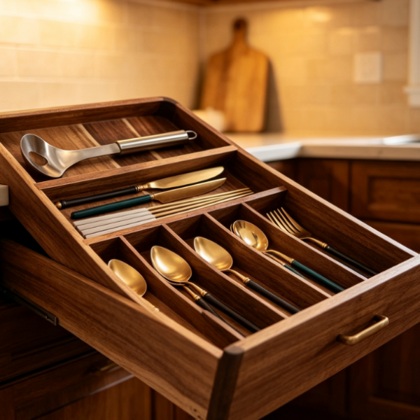 Acacia Wood 7-Compartment Cutlery Organizer
