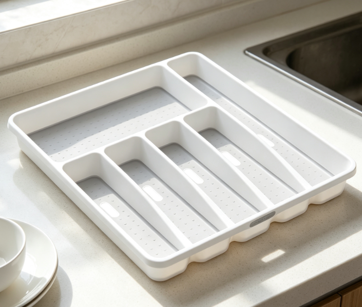 White 6-Compartment Non-Slip Cutlery Organizer - Image 2