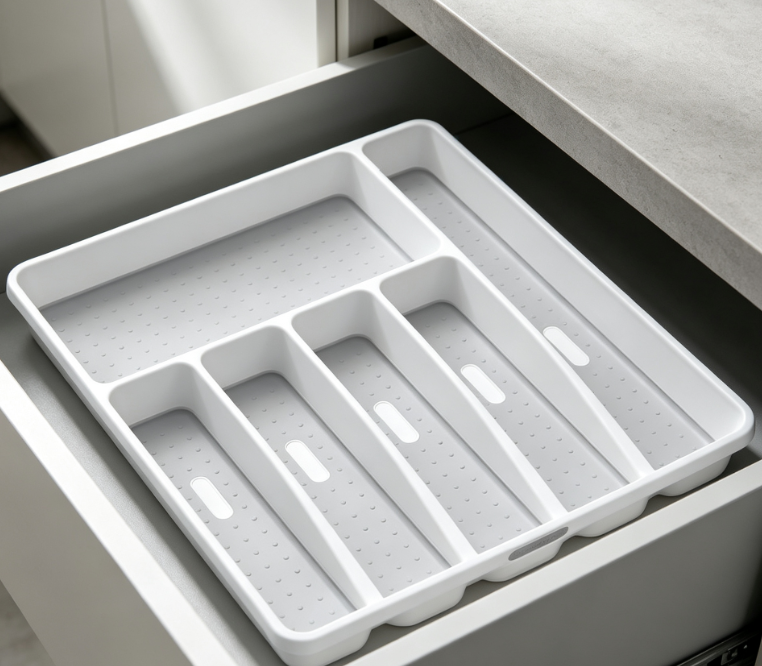 White 6-Compartment Non-Slip Cutlery Organizer