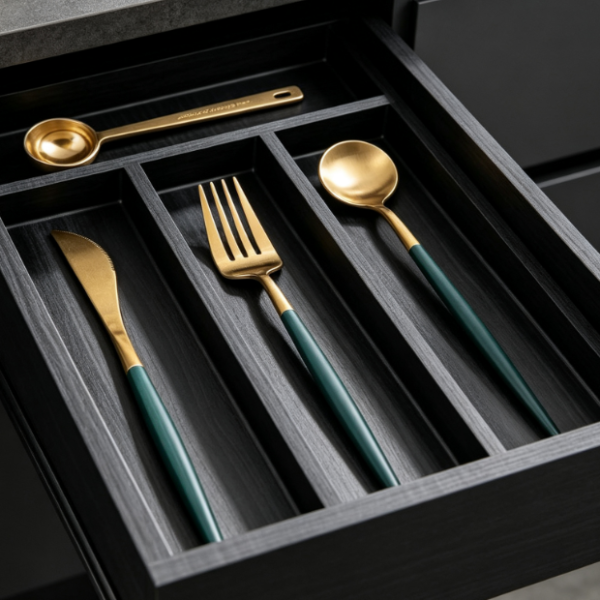 Black Narrow Bamboo Cutlery Organizer