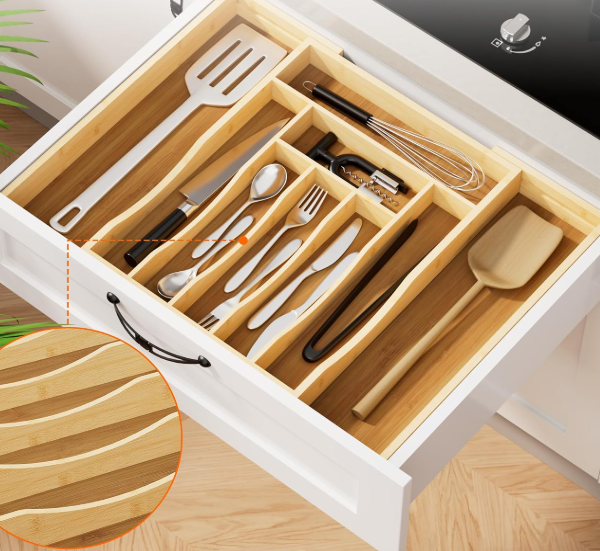 Adjustable Bamboo Cutlery Organizer Tray