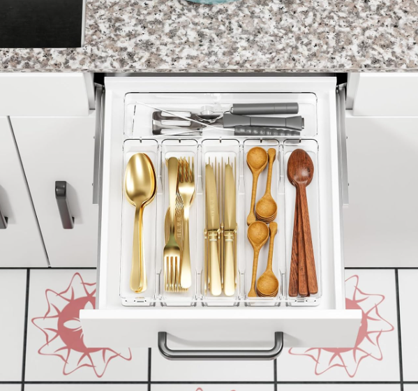 Clear 6-Compartment Plastic Cutlery Organizer