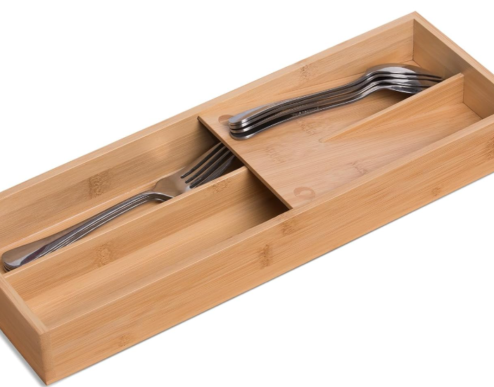 Small Bamboo Cutlery Organizer Tray - Image 2