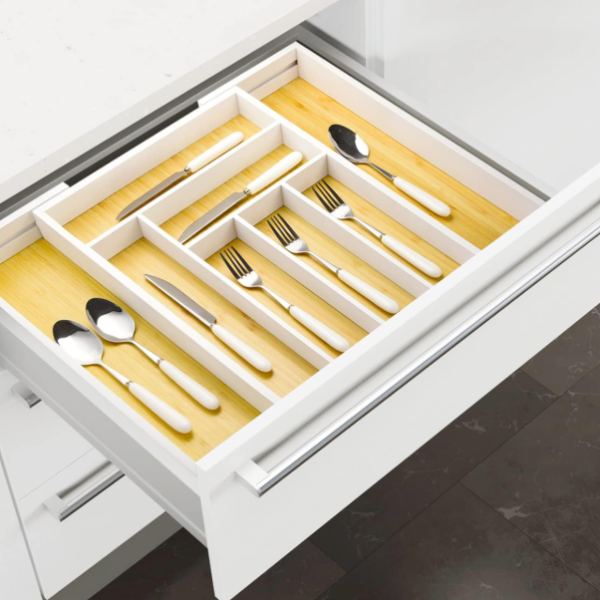 White Bamboo Adjustable Cutlery Organizer