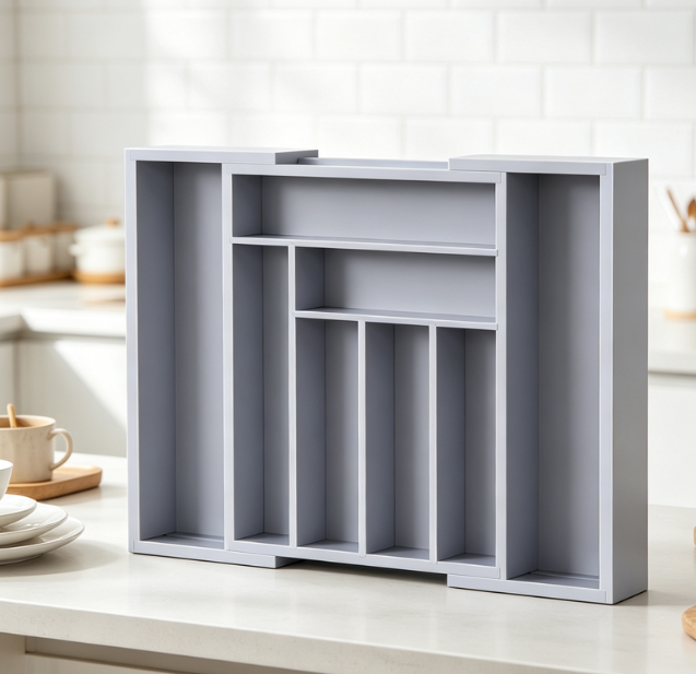 Grey Expandable Bamboo Cutlery Organizer - Image 2