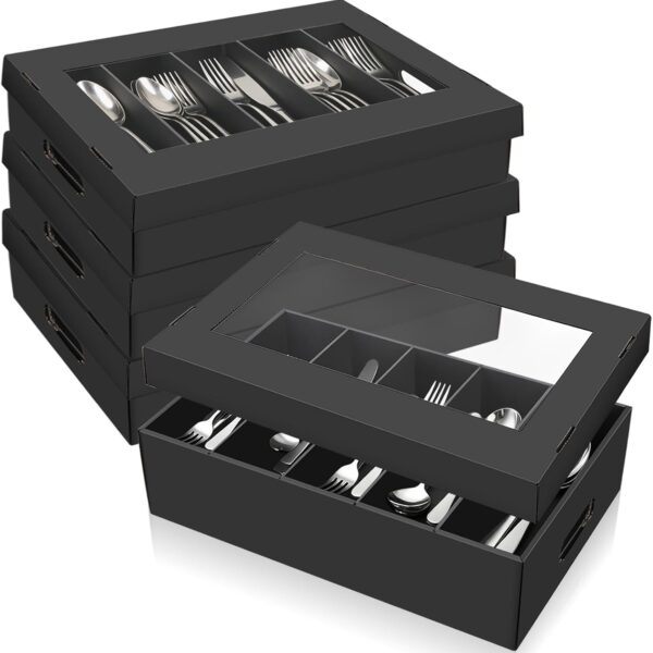4-Piece Silverware Storage Set With Lids, Stackable With Clear Windows
