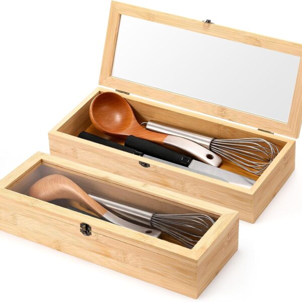 Bamboo Drawer-Style Cutlery Organizer Set