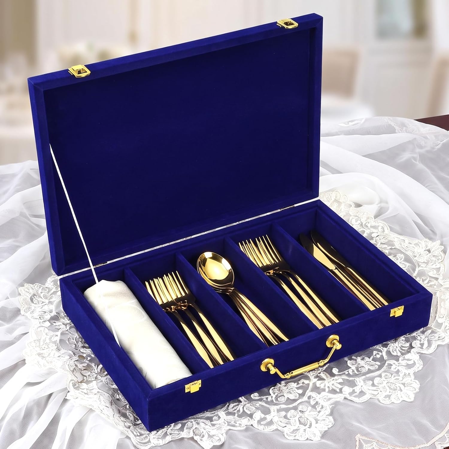 Cutlery Storage Box With Lid, Royal Blue