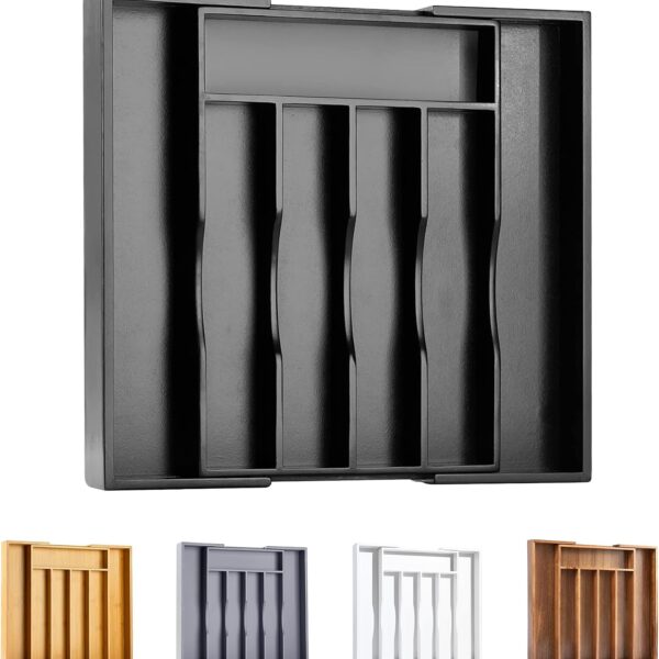 Black Expandable Bamboo Drawer Cutlery Organizer