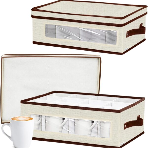 Mug Storage Box With Dividers, Hard-Shell Compartmentalized Organizer
